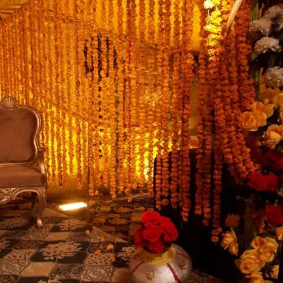 Festive Mehndi setting with marigolds